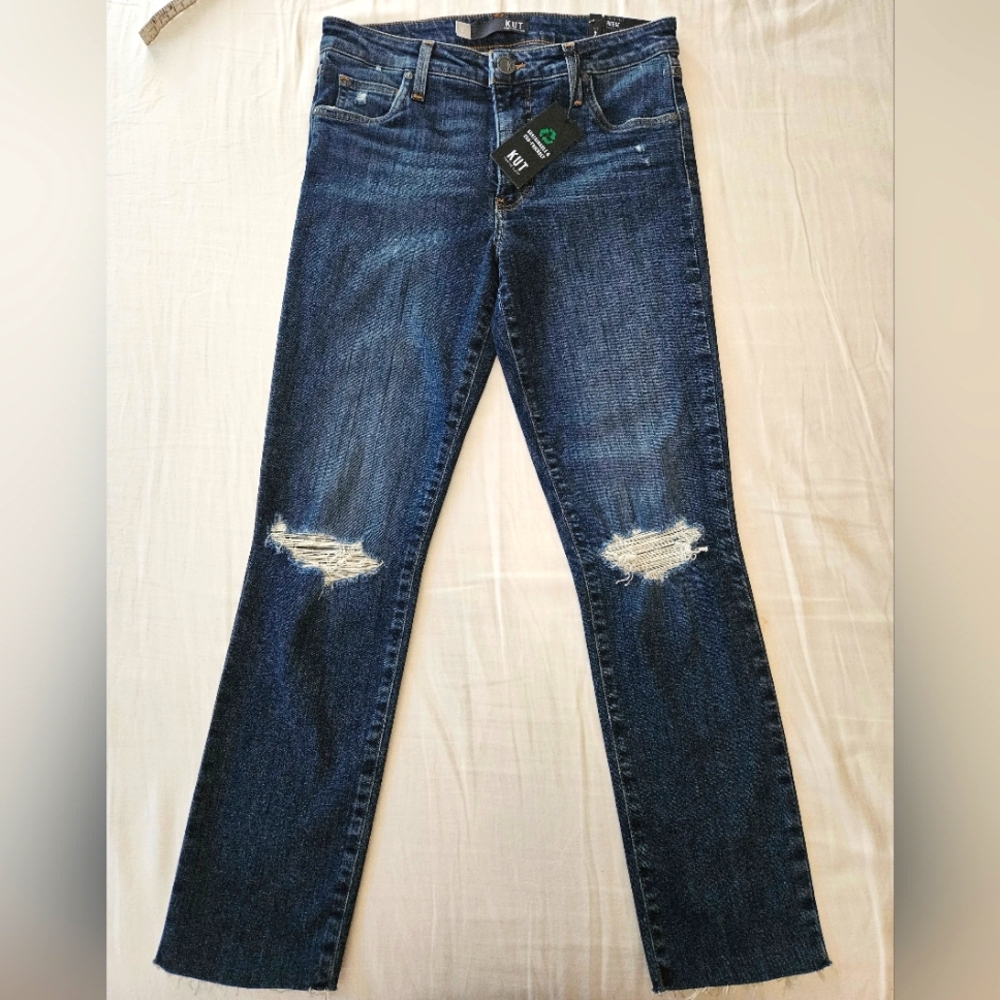 Kut from the Kloth Reese Ankle Straight Leg Jeans Womens Size 2 Distressed